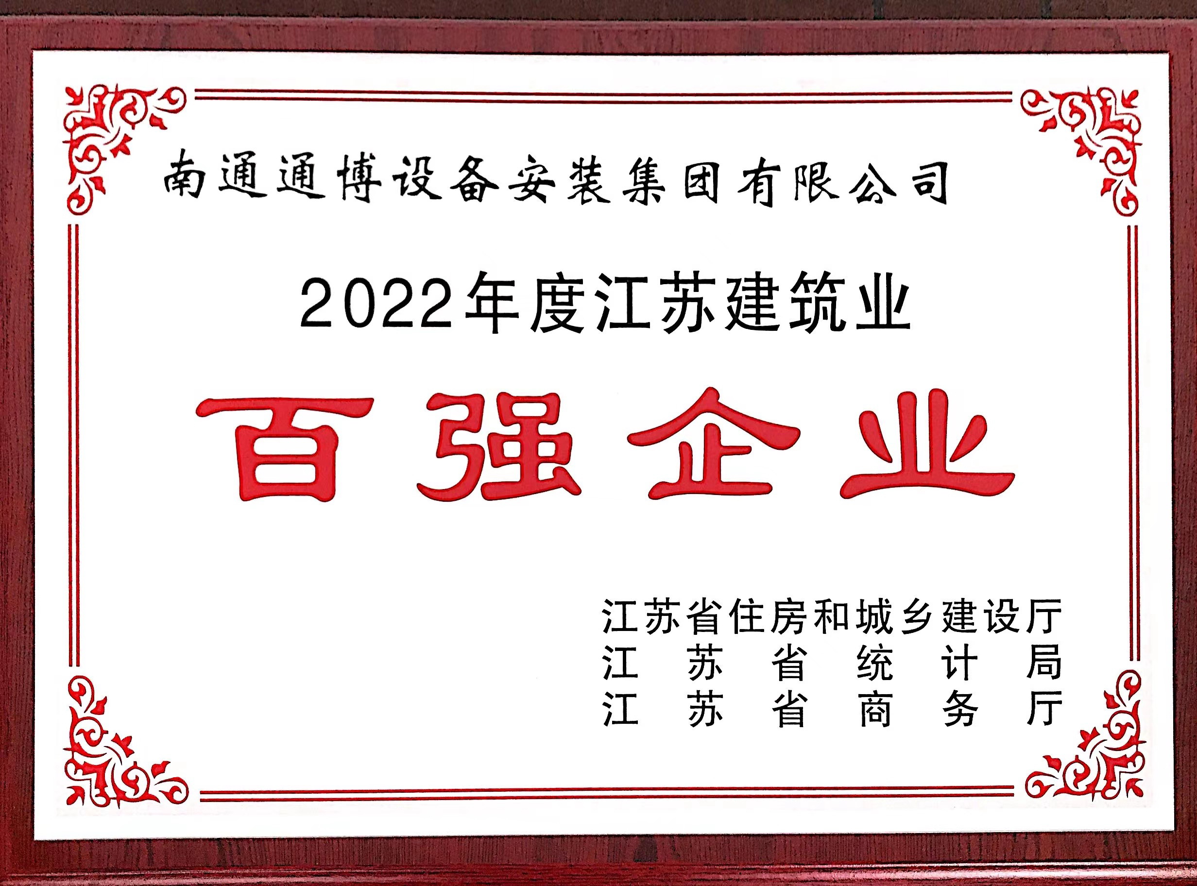 2022年江苏省百强企业 奖牌
